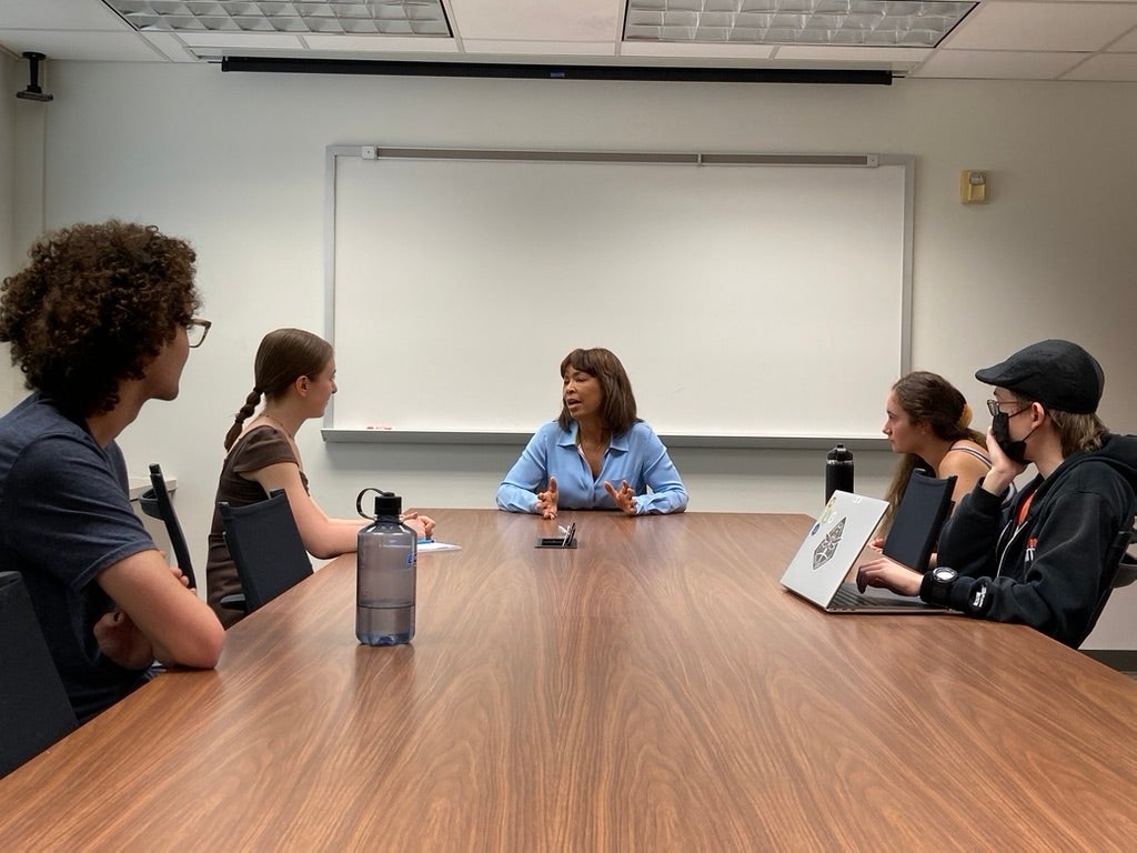 ABC 13 news anchor Gina Gaston with students 